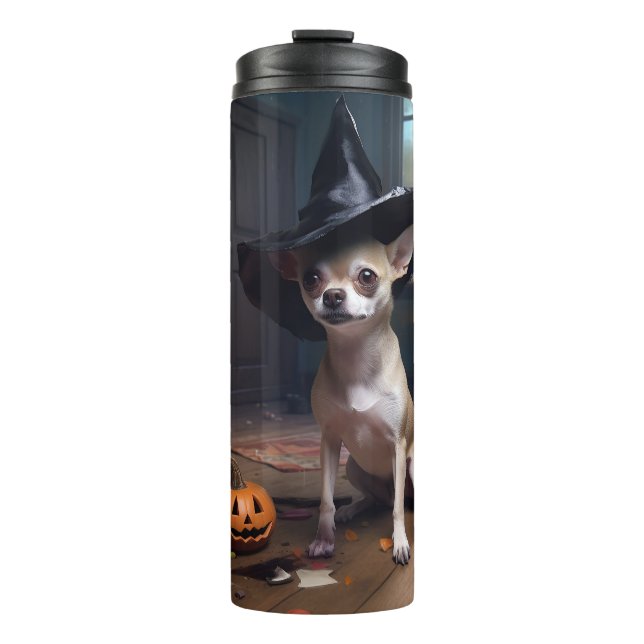 Chihuahua Pumpkins Halloween Beängstigend Thermosbecher (Vorderseite)