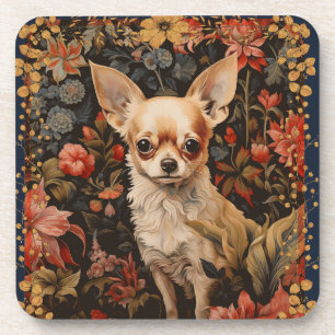 Chihuahua Puppy im Stil von William Morris Getränkeuntersetzer