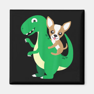 Chihuahua Reitet T-Rex Dinosaur Dino Hund Hallowee Magnet
