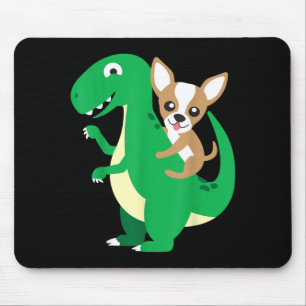 Chihuahua Reitet T-Rex Dinosaur Dino Hund Hallowee Mousepad