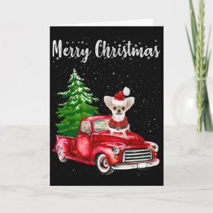 Chihuahua Riding Red Truck Merry Christmas Dog Lov Karte