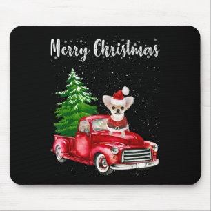 Chihuahua Riding Red Truck Merry Christmas Dog Lov Mousepad