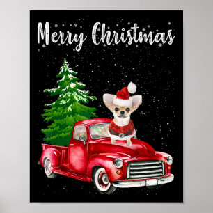 Chihuahua Riding Red Truck Merry Christmas Dog Lov Poster