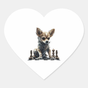 Chihuahua Schach-Spielerkönigin Herz-Aufkleber