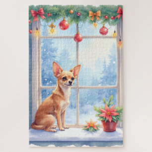 Chihuahua Schneefensterbank Feiertag Weihnachten K