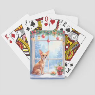 Chihuahua Schneefensterbank Feiertags Weihnachtsku Spielkarten