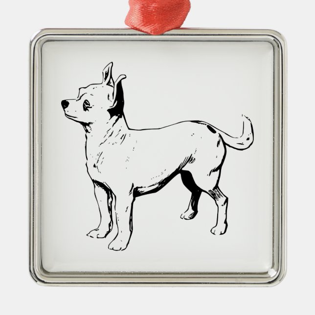 Chihuahua-Schoßhund Silbernes Ornament (Vorne)