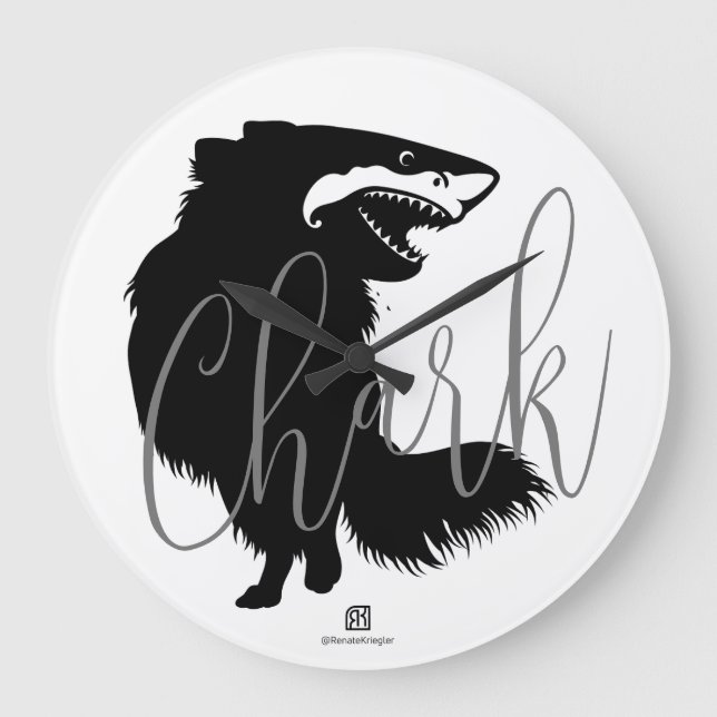 Chihuahua + Shark = Chark Große Wanduhr (Vorderseite)