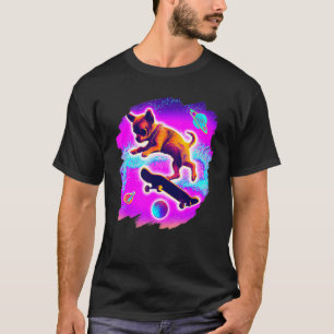 Chihuahua Skateboardfahren Weltraum Retro Vintage  T-Shirt