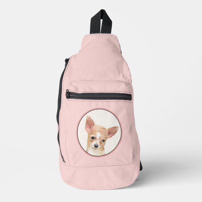 Chihuahua Smooth Coat Malerei Original Hunde Kunst Crossbody Bag (Vorderseite)
