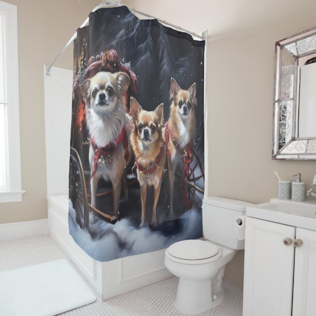 Chihuahua Snowy Sleigh Weihnachtsdekor Duschvorhang (Beispiel)