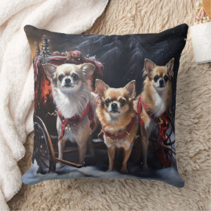 Chihuahua Snowy Sleigh Weihnachtsdekor Kissen