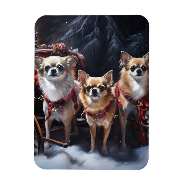 Chihuahua Snowy Sleigh Weihnachtsdekor Magnet (Vertikal)