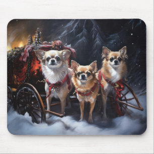 Chihuahua Snowy Sleigh Weihnachtsdekor Mousepad