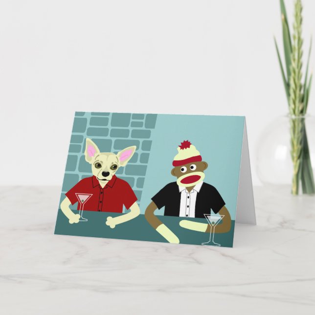 Chihuahua & Sock Monkey Karte (Vorderseite)