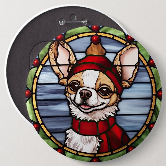 Chihuahua Stached Glass Christmas Button (Vorne & Hinten)