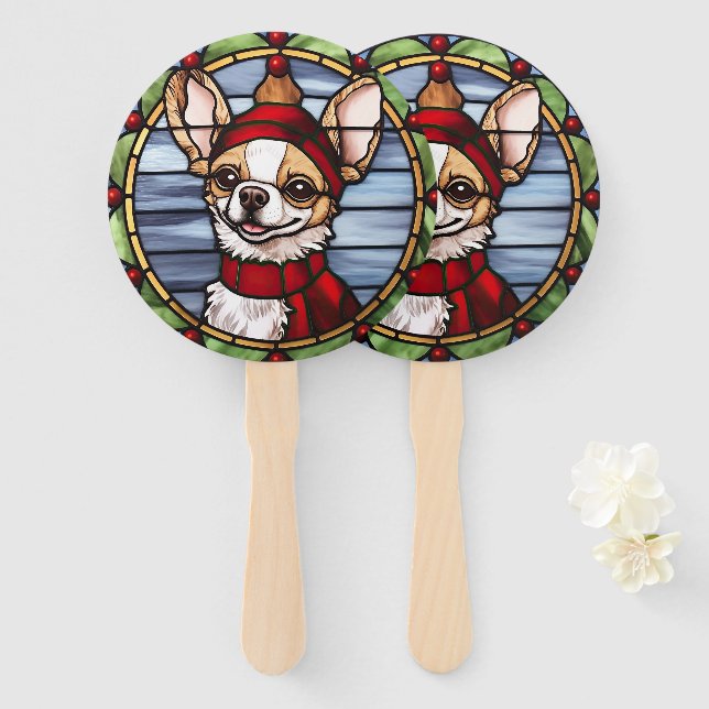 Chihuahua Stached Glass Christmas Fächer (Vorne und Hinten)