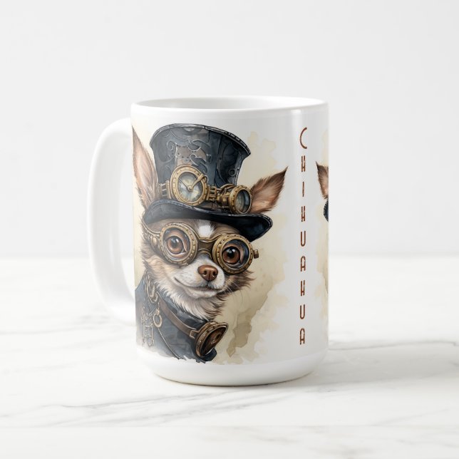 Chihuahua-Steampunk-Hund Kaffeetasse (Vorderseite Links)