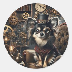 Chihuahua Steampunk Runder Aufkleber