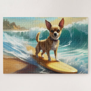 Chihuahua-Strand-Surfing-Gemälde
