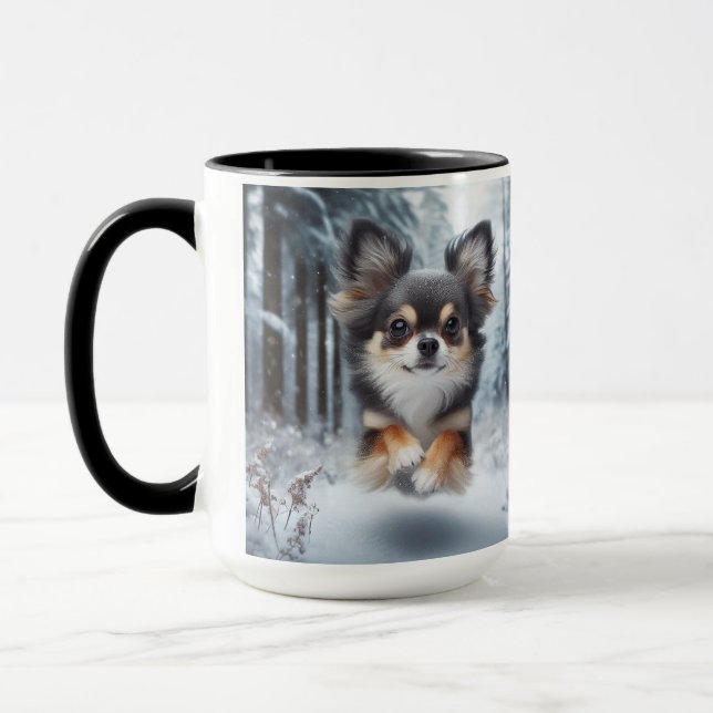 Chihuahua Tri Color Weihnachtskaffee Tasse (Links)