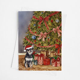 Chihuahua - Tri Colored Watercolor Weihnachtsbaum Karte