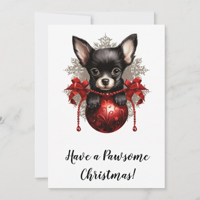 Chihuahua und Bauble Weihnachtskarte Feiertagskarte (Vorderseite)