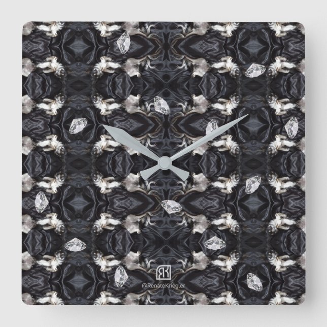 Chihuahua und Diamanten Quadratische Wanduhr (Vorderseite)