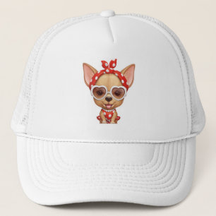 Chihuahua unter dem Mantel einer Retro Schönheit Truckerkappe