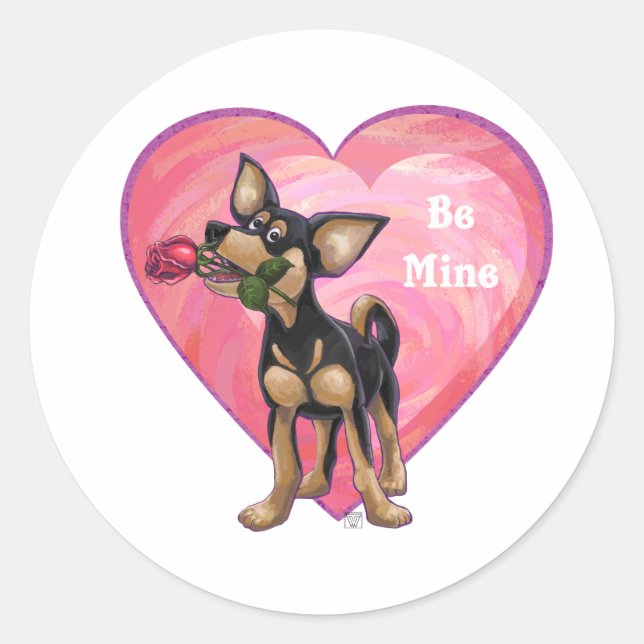 Chihuahua-Valentinstag Runder Aufkleber (Vorderseite)