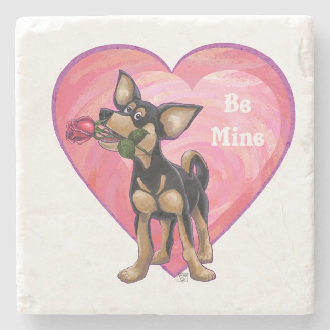 Chihuahua-Valentinstag Steinuntersetzer (Vorderseite)