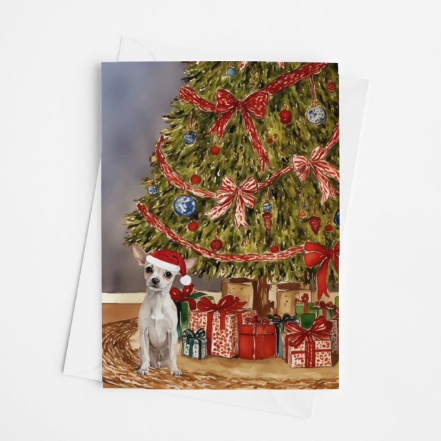 Chihuahua Wasserfarbe unter Weihnachtsbaumkarte Karte (Von Creator hochgeladen)