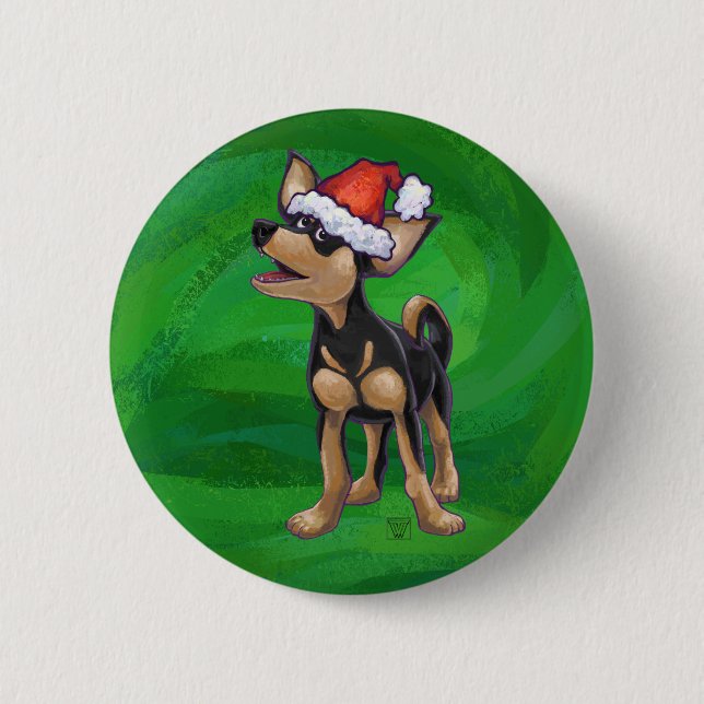 Chihuahua Weihnachten auf Grün Button (Vorderseite)
