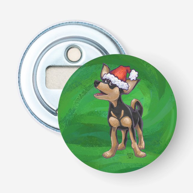 Chihuahua Weihnachten auf Grün Flaschenöffner (Vorderseite)