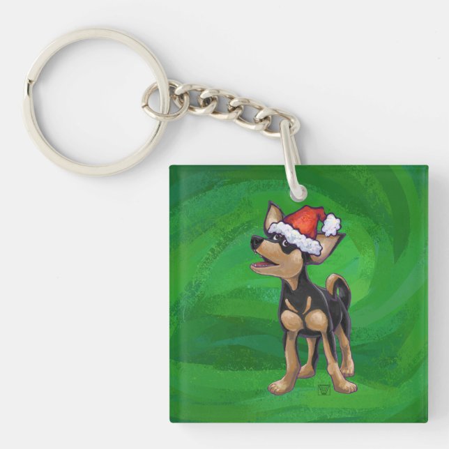 Chihuahua Weihnachten auf Grün Schlüsselanhänger (Vorderseite)