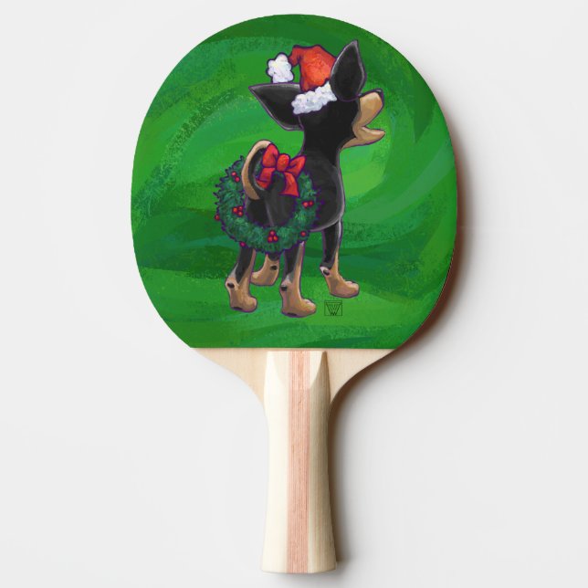 Chihuahua Weihnachten auf Grün Tischtennis Schläger (Rückseite)