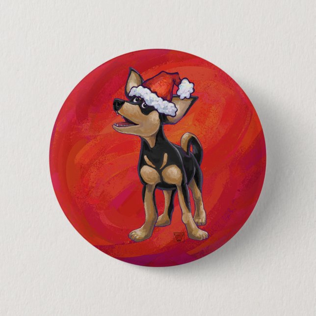 Chihuahua Weihnachten auf Rot Button (Vorderseite)