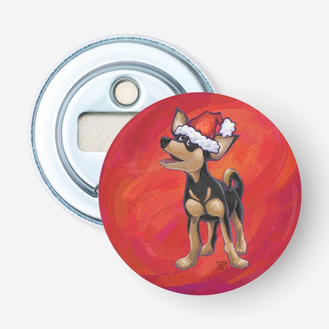 Chihuahua Weihnachten auf Rot Flaschenöffner (Vorderseite)