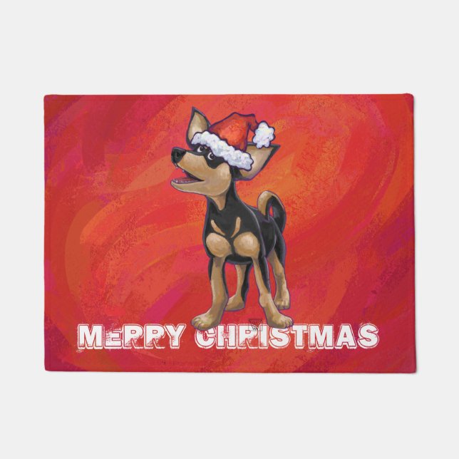 Chihuahua-Weihnachten auf Rot Fußmatte (Vorderseite)