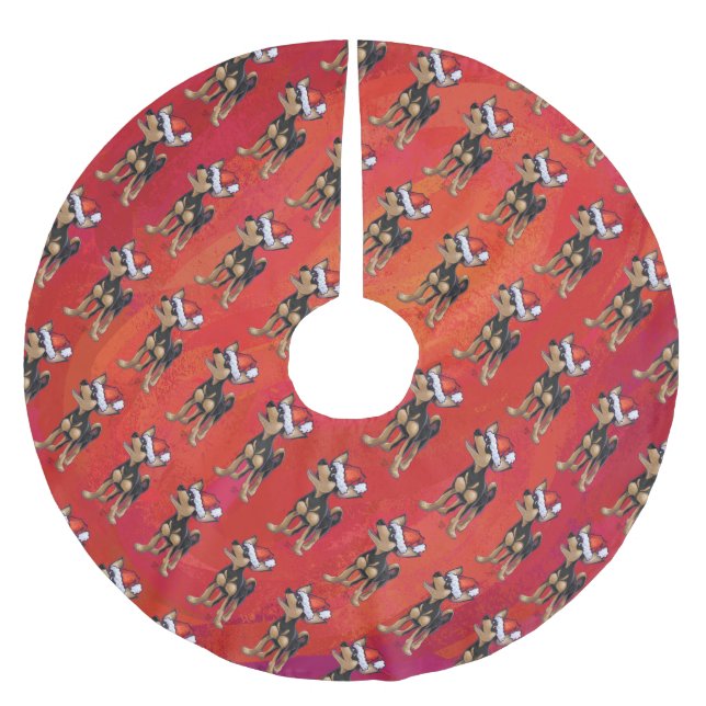 Chihuahua Weihnachten auf Rot Polyester Weihnachtsbaumdecke (Vorderseite)