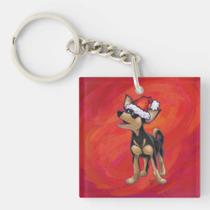 Chihuahua Weihnachten auf Rot Schlüsselanhänger