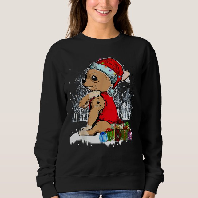 Chihuahua Weihnachten I Liebe Mama Tattoo Xmas Paj Sweatshirt (Vorderseite)
