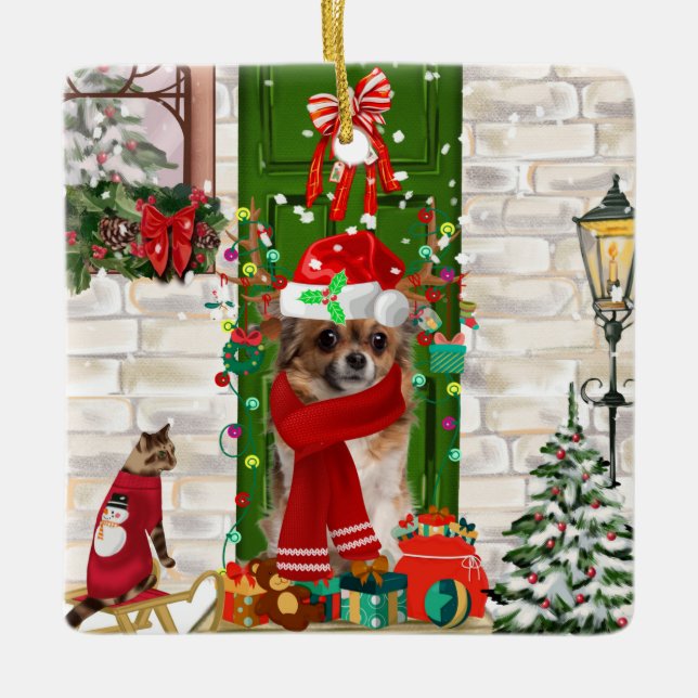 Chihuahua Weihnachten Keramikornament (Vorderseite)