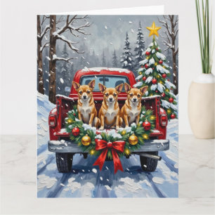 Chihuahua Weihnachten Roter LKW Urlaub Karte