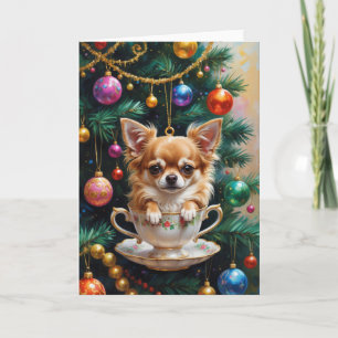 Chihuahua-Weihnachts-Teetassen-Ornament-Kunst Karte
