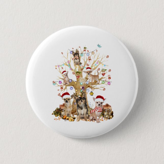Chihuahua Weihnachtsbaumliebhaber Button (Vorderseite)
