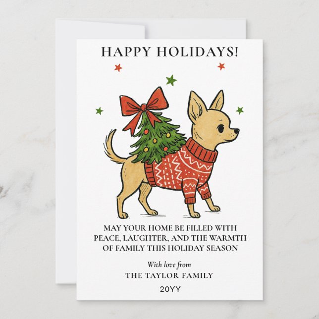 Chihuahua-Weihnachtsbaumträger-Hund Feiertagskarte (Vorderseite)