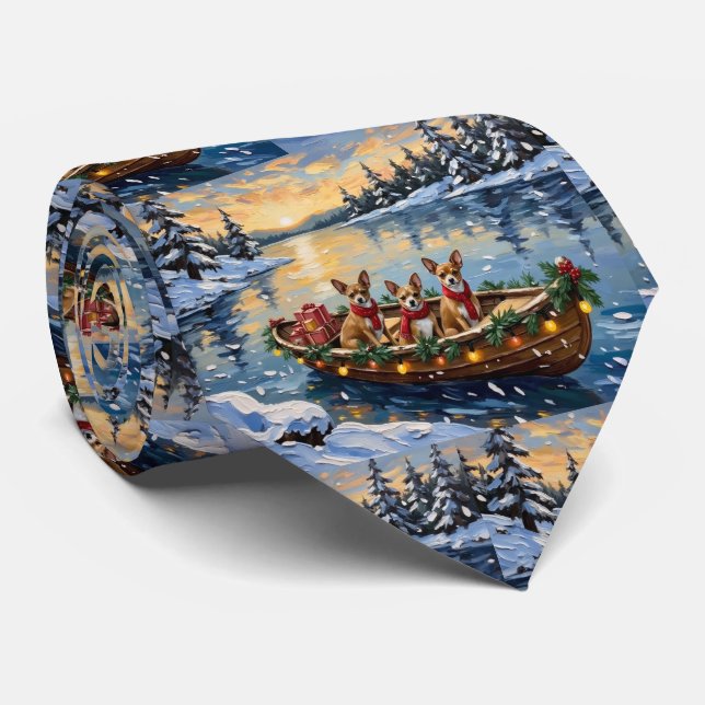 Chihuahua-Weihnachtsboot-Feiertag Krawatte (Gerollt)
