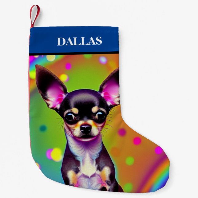 CHIHUAHUA Weihnachtsfest mit Namen. Kleiner Weihnachtsstrumpf (Vorderseite)