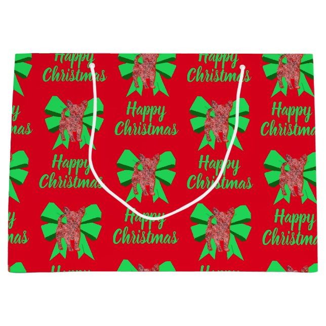 Chihuahua Weihnachtshund & Grüner Bow Große Gesche Geschenktüte (Vorderseite)